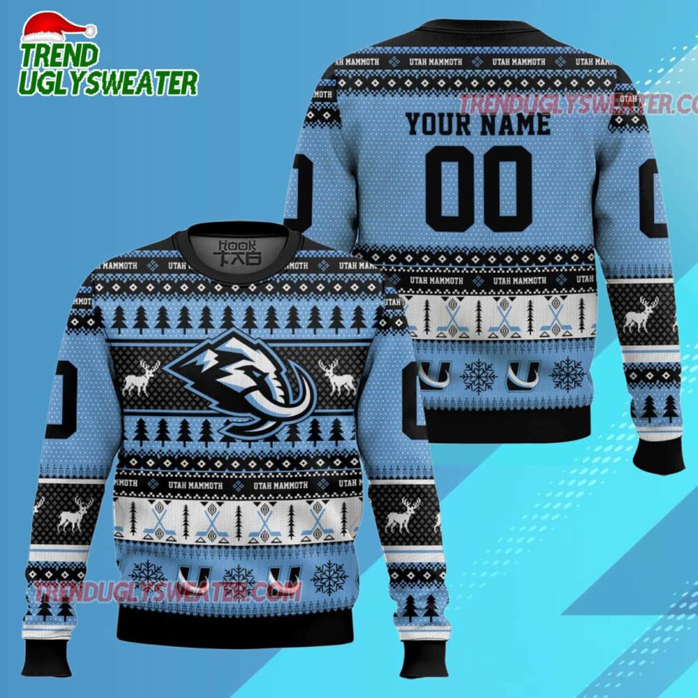 Utah Mammoth Tusks Up 2025 Christmas Custom Name And Number Ugly Sweater