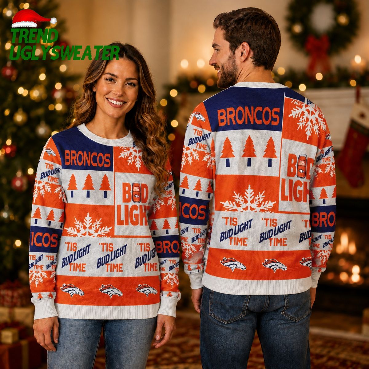 Denver Broncos Bud Light Beer Ugly Christmas Sweater Denver Broncos Bud Light Beer Ugly Christmas Sweater