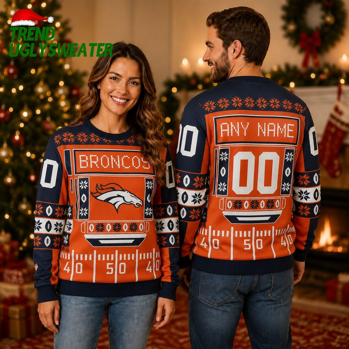 Denver Broncos On Orange And Black Background Christmas Ugly Sweater Denver Broncos On Orange And Black Background Christmas Ugly Sweater