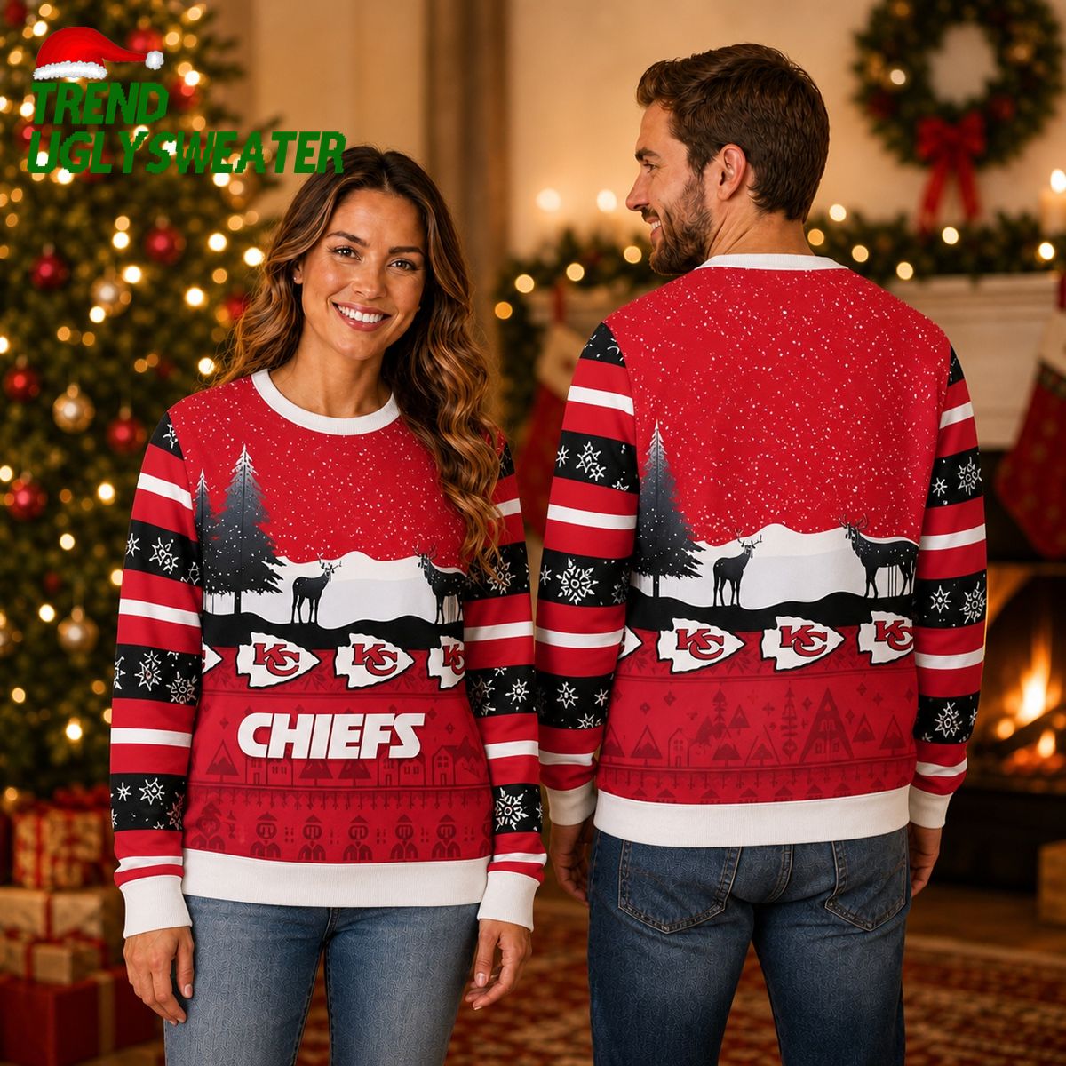 Kansas City Chiefs Christmas Reindeers Pattern Ugly Christmas Sweater Kansas City Chiefs Christmas Reindeers Pattern Ugly Christmas Sweater