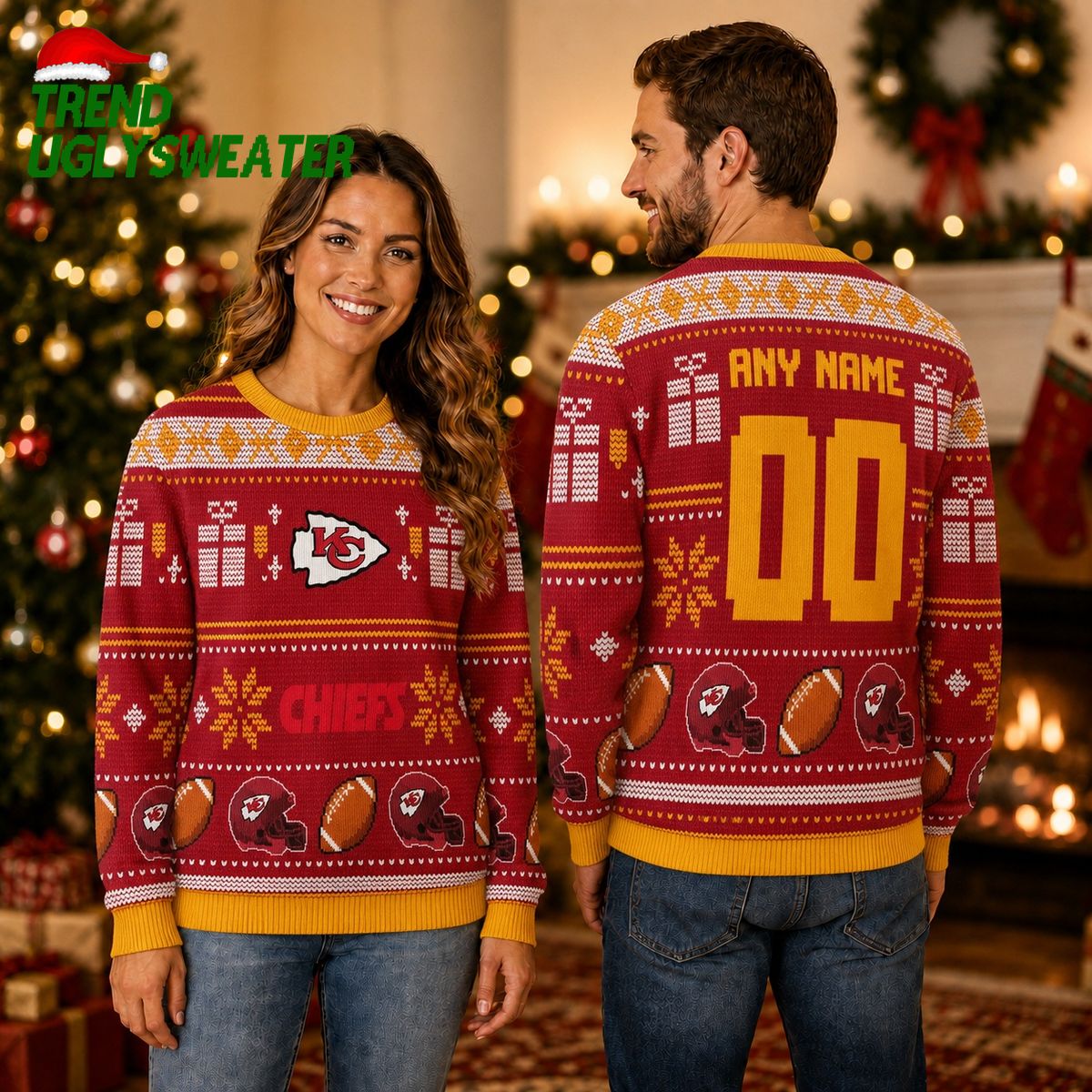 Kansas City Chiefs Custom Name Number Red Ugly Christmas Sweater Kansas City Chiefs Custom Name Number Red Ugly Christmas Sweater