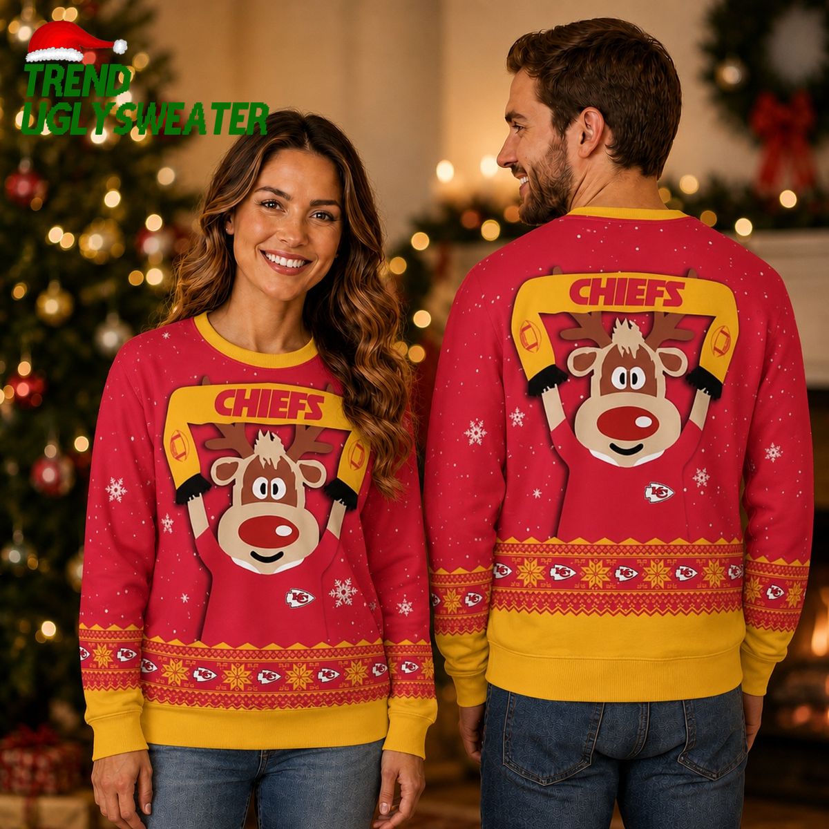 Kansas City Chiefs Cute Reindeer Ugly Christmas Sweater Kansas City Chiefs Cute Reindeer Ugly Christmas Sweater