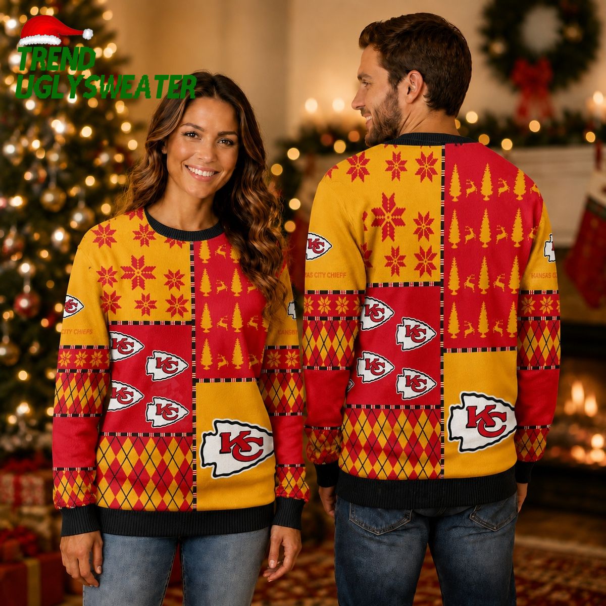 Kansas City Chiefs Festive Patchwork Ugly Christmas Sweater Kansas City Chiefs Festive Patchwork Ugly Christmas Sweater