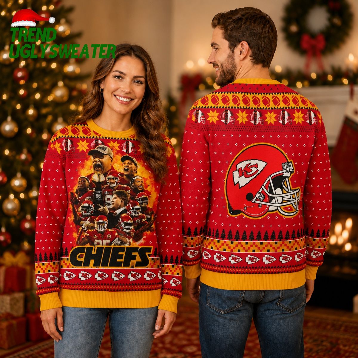 Kansas City Chiefs Fire Up The Holiday Spirit Ugly Christmas Sweater Kansas City Chiefs Fire Up The Holiday Spirit Ugly Christmas Sweater