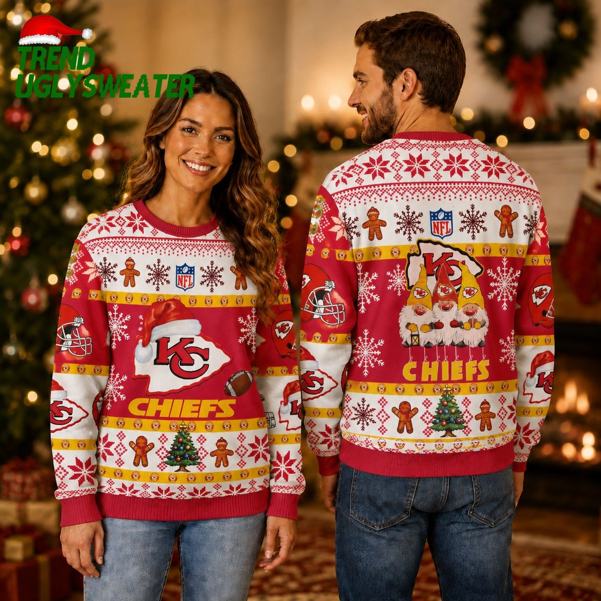 Kansas City Chiefs Gingerbread Gridiron Cheer Ugly Christmas Sweater Kansas City Chiefs Gingerbread Gridiron Cheer Ugly Christmas Sweater