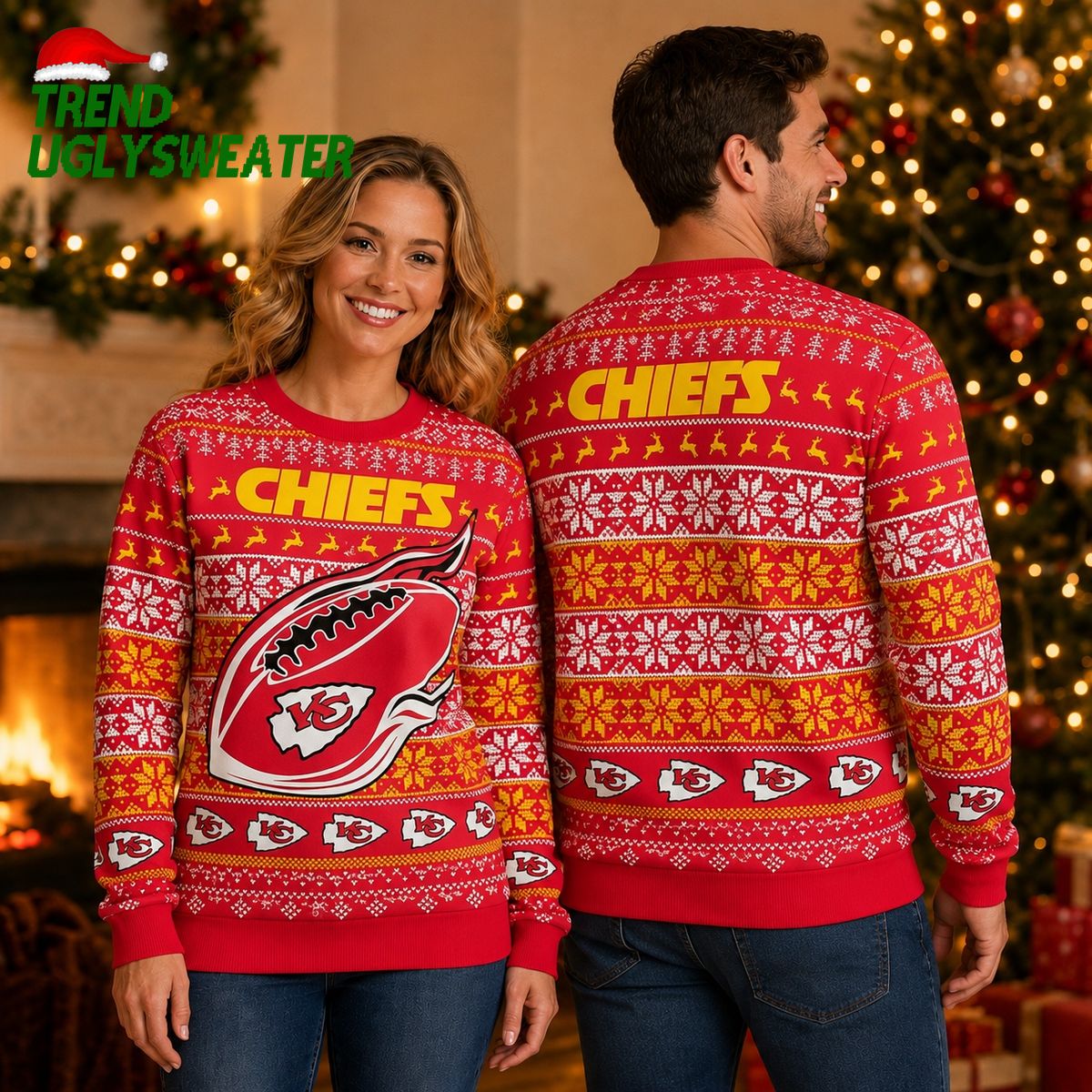 Kansas City Chiefs Holiday Touchdown Ugly Christmas Sweater Kansas City Chiefs Holiday Touchdown Ugly Christmas Sweater