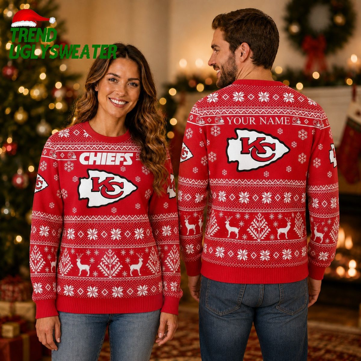 Kansas City Chiefs Personalized Festive Reindeer Ugly Christmas Sweater Kansas City Chiefs Personalized Festive Reindeer Ugly Christmas Sweater