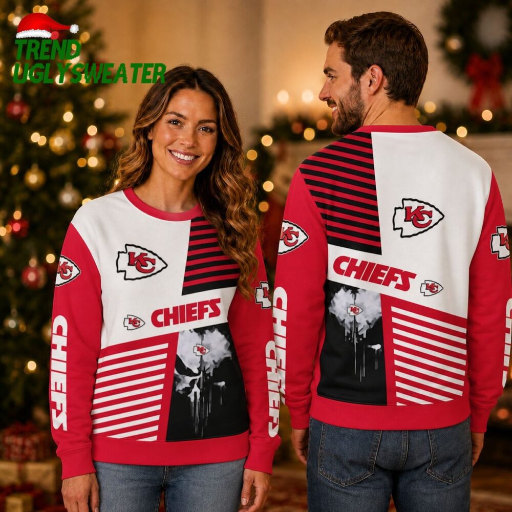 Kansas City Chiefs Skull Pattern Ugly Christmas Sweater