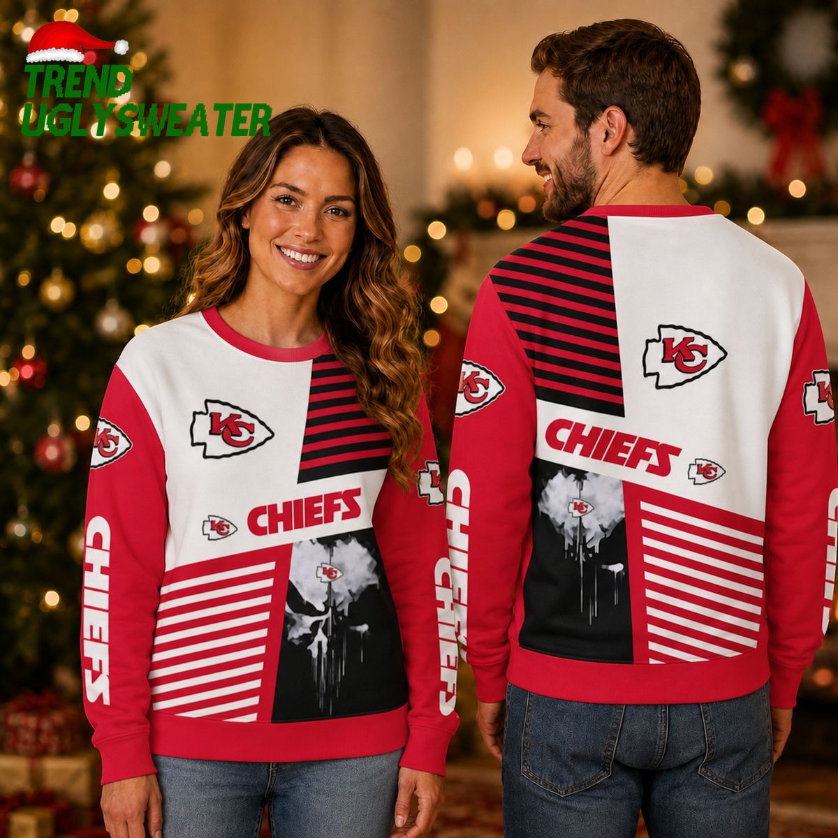 Kansas City Chiefs Skull Pattern Ugly Christmas Sweater Kansas City Chiefs Skull Pattern Ugly Christmas Sweater