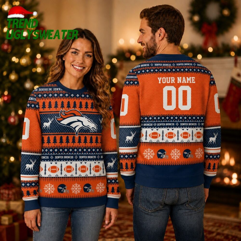 Personalized Broncos Football Ugly Christmas Sweater