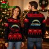 Personalized Los Angeles Chargers Santa Sleigh Black and Red Ugly Christmas Sweater