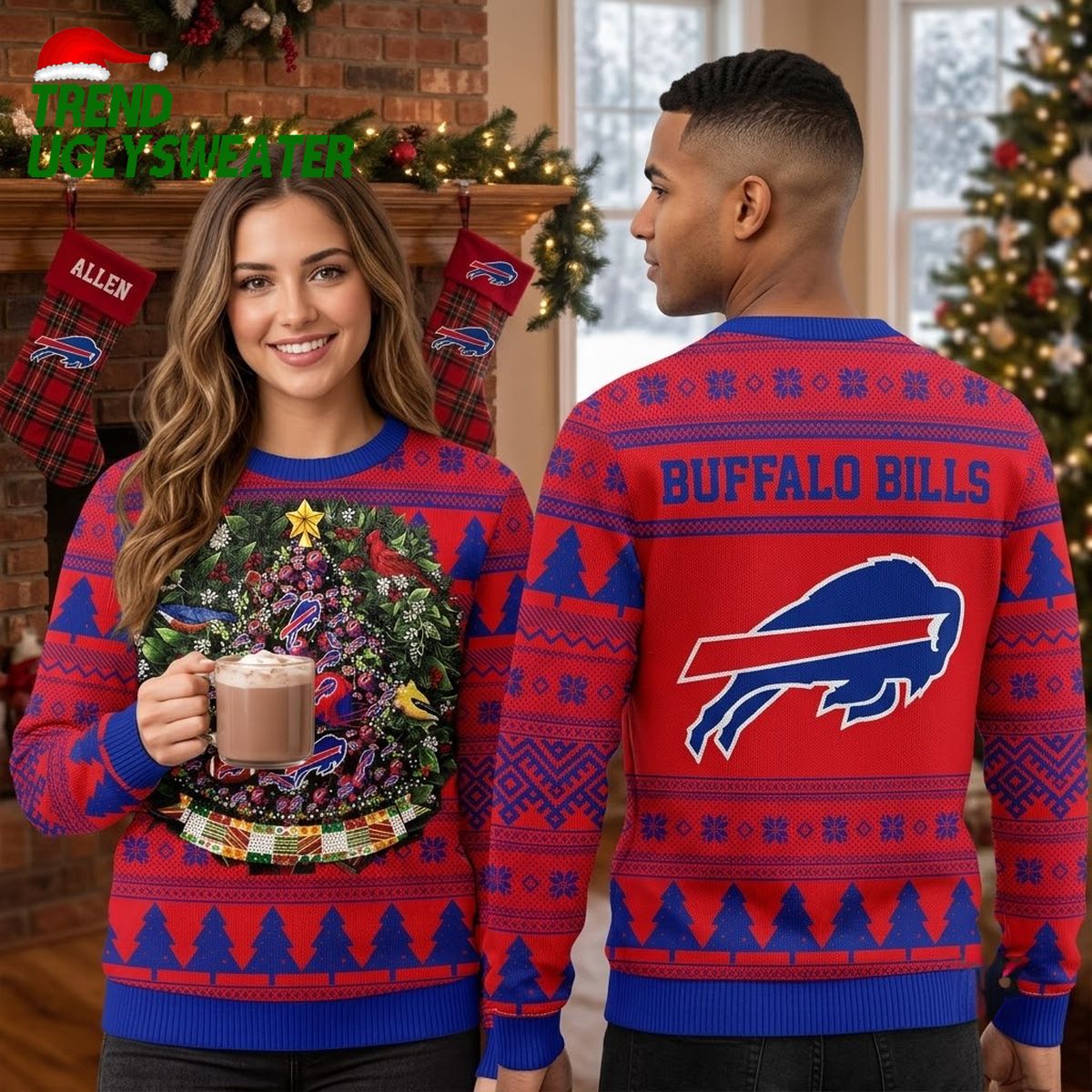 buffalo bills christmas wreath and logo ugly christmas sweater buffalo bills christmas wreath and logo ugly christmas sweater