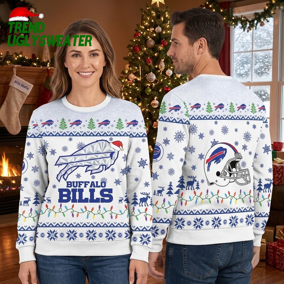 buffalo bills diamond logo santa hat and football helmet ugly christmas sweater buffalo bills diamond logo santa hat and football helmet ugly christmas sweater