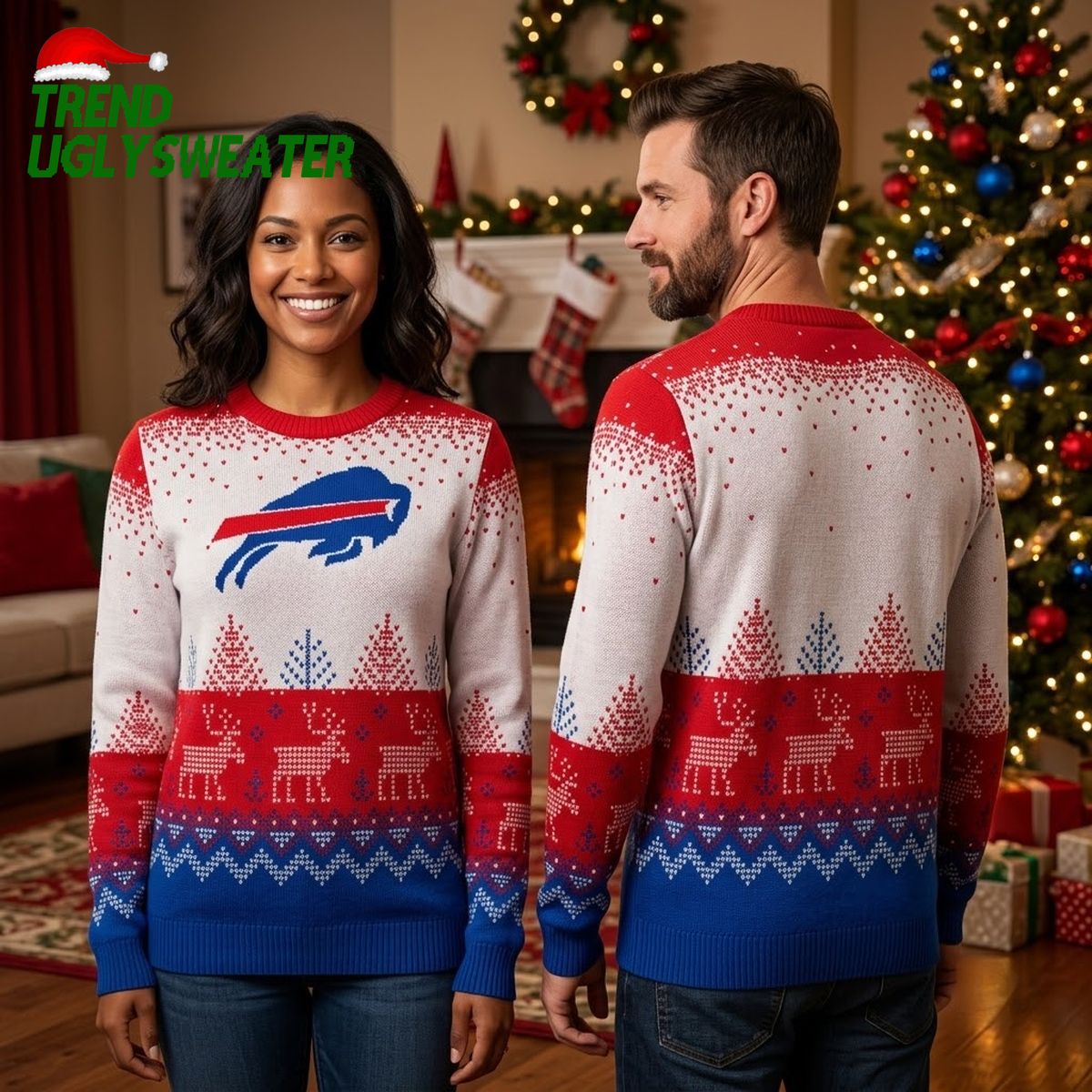 buffalo bills logo reindeer pattern ugly christmas sweater buffalo bills logo reindeer pattern ugly christmas sweater