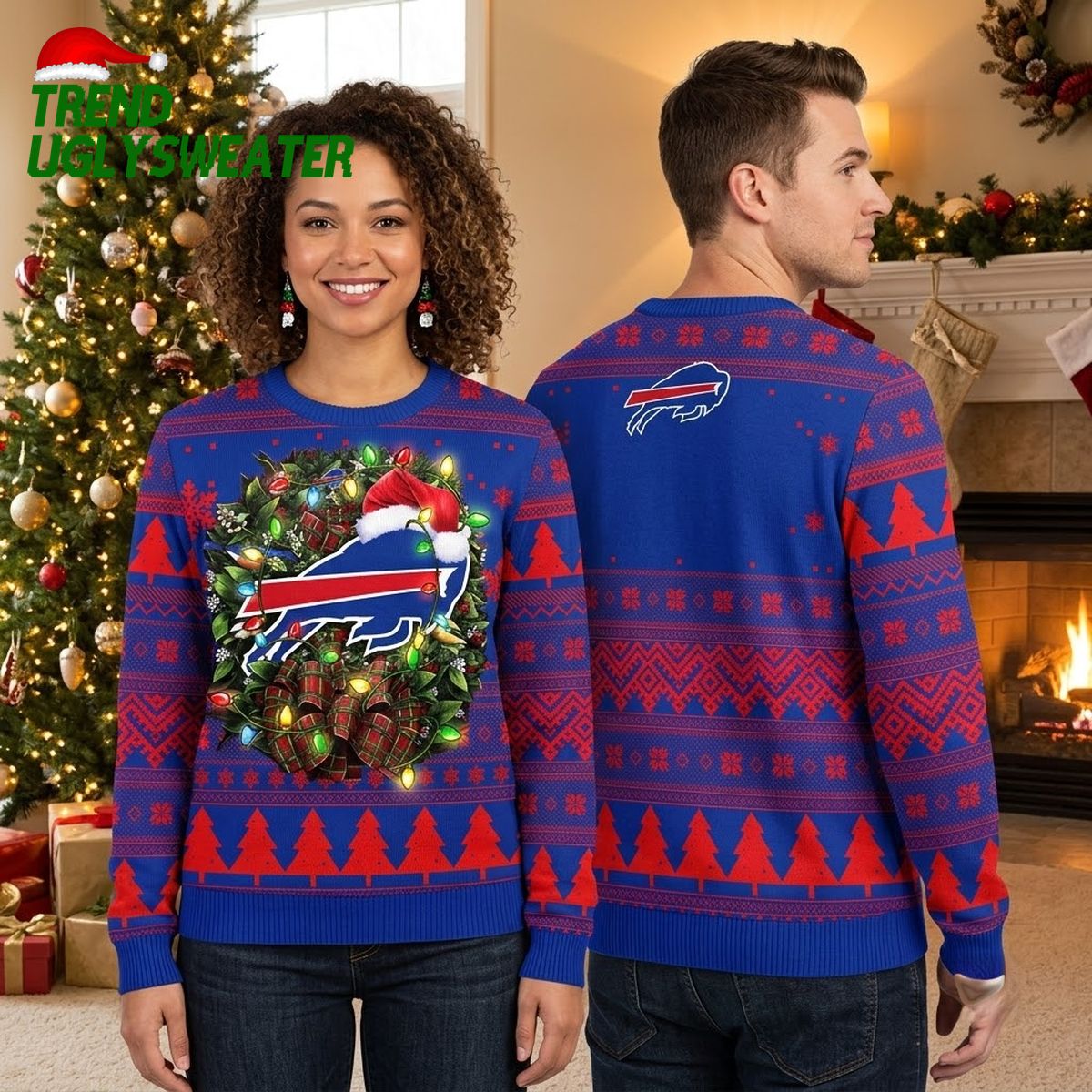 buffalo bills logo santa hat wreath ugly christmas sweater buffalo bills logo santa hat wreath ugly christmas sweater