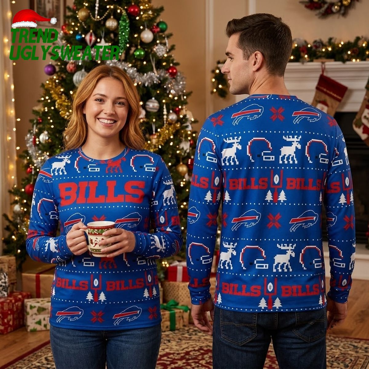 buffalo bills pixel helmet and reindeer ugly christmas sweater buffalo bills pixel helmet and reindeer ugly christmas sweater