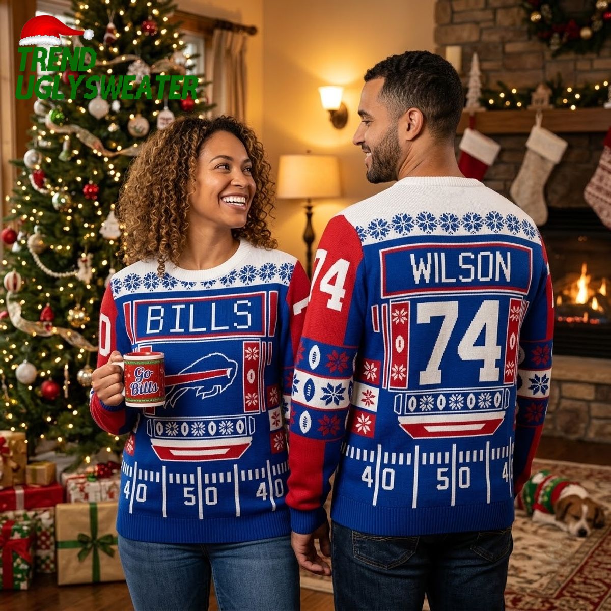 buffalo bills playing field custom name 74 ugly christmas sweater buffalo bills playing field custom name 74 ugly christmas sweater