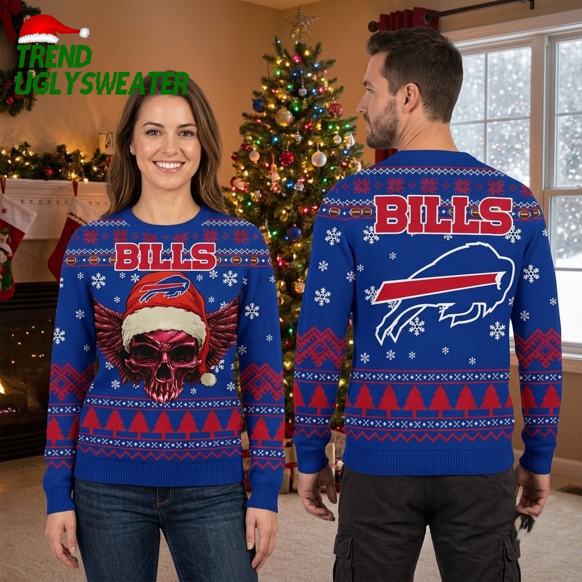 buffalo bills red skull santa hat ugly christmas sweater buffalo bills red skull santa hat ugly christmas sweater