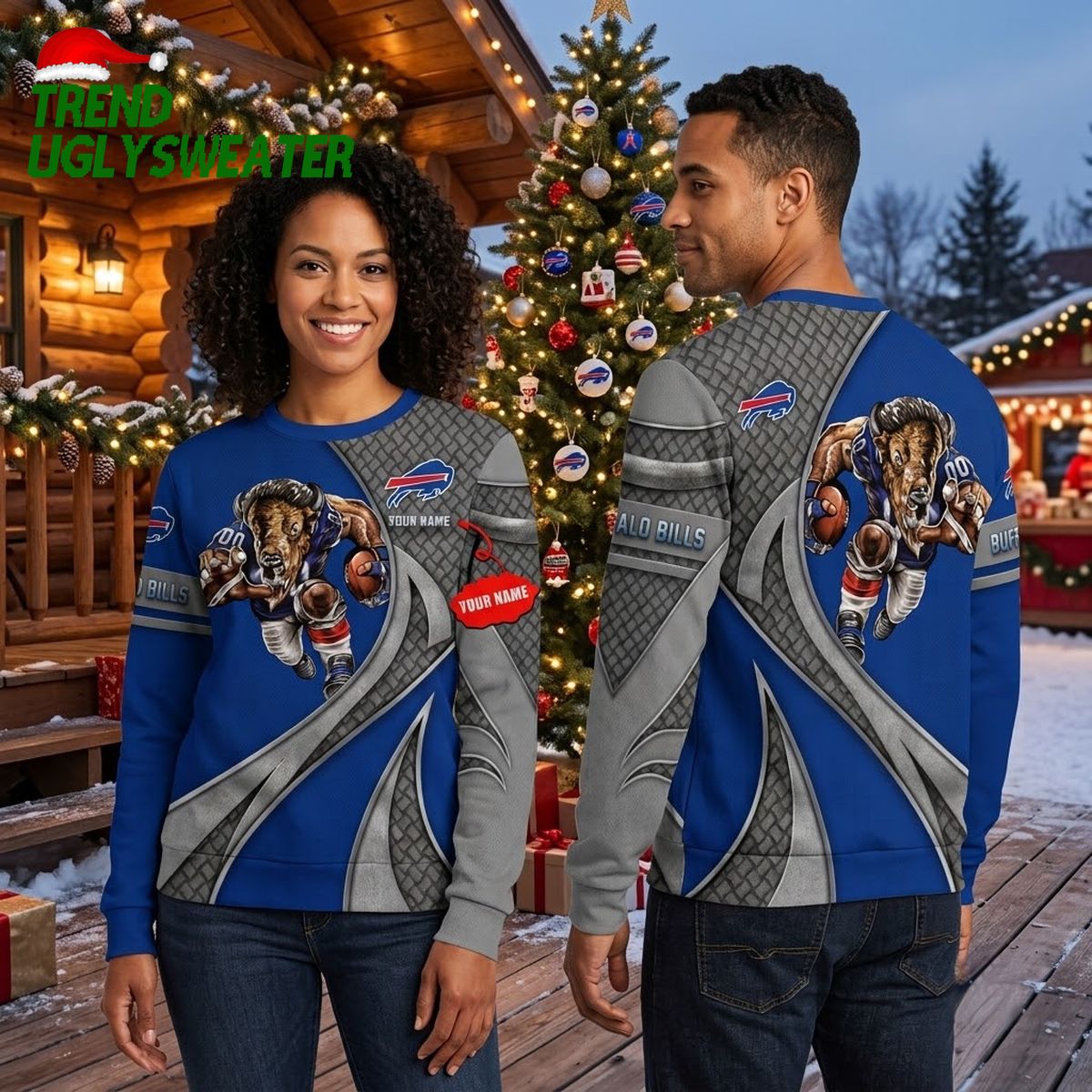 buffalo bills rushing buffalo mascot ugly christmas sweater buffalo bills rushing buffalo mascot ugly christmas sweater