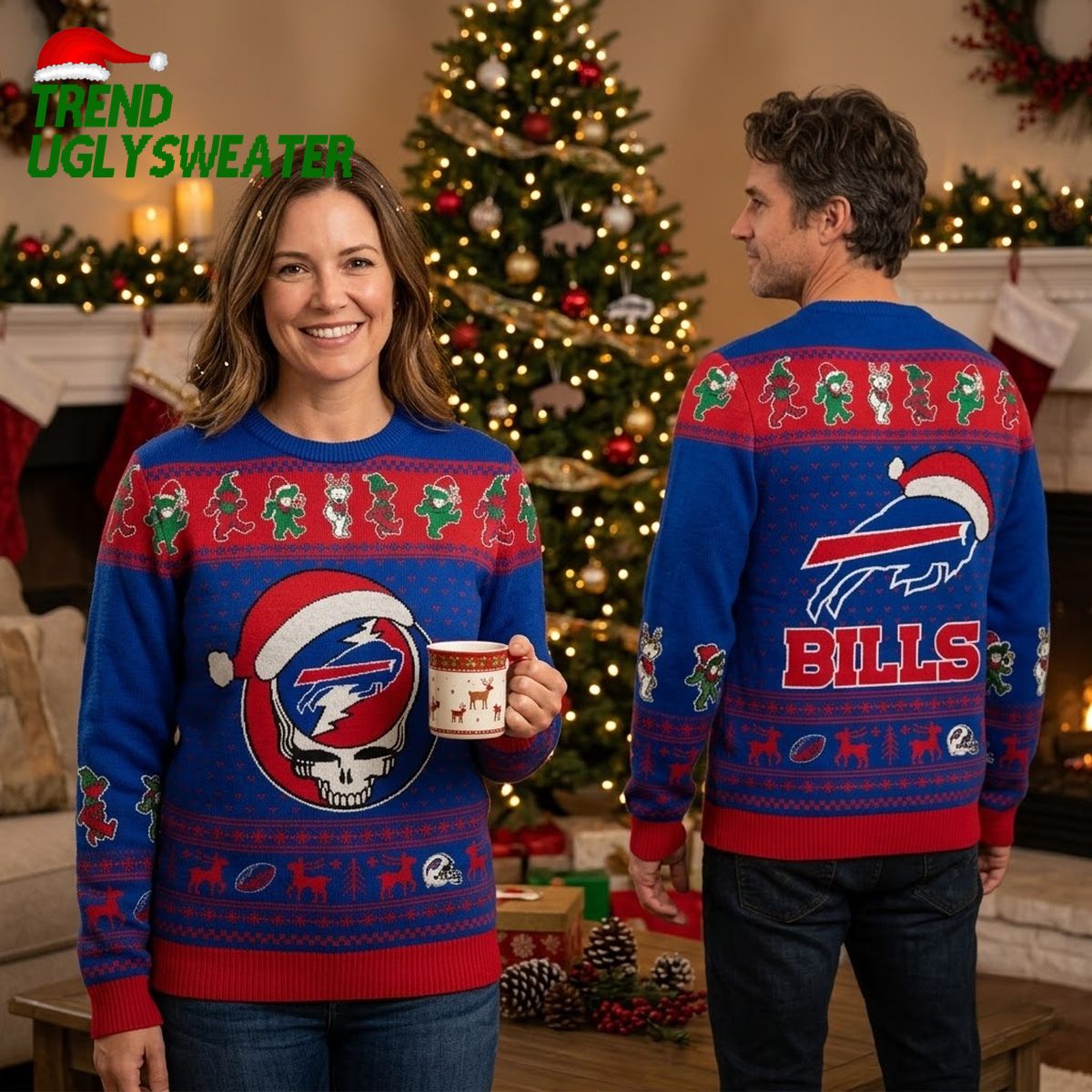buffalo bills santa hat logo grateful dead ugly christmas sweater buffalo bills santa hat logo grateful dead ugly christmas sweater