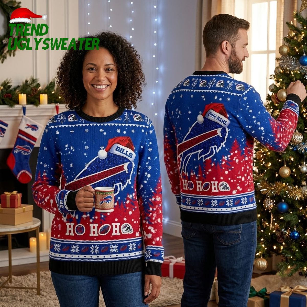 buffalo bills santa hat logo ho ho ho ugly christmas sweater buffalo bills santa hat logo ho ho ho ugly christmas sweater