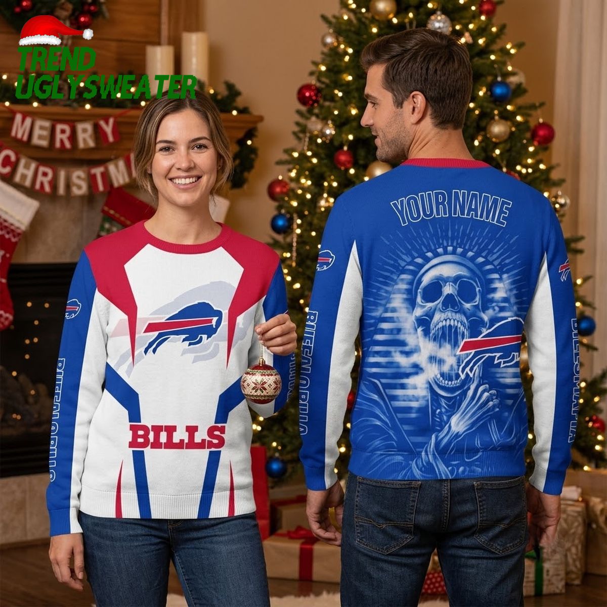 buffalo bills skull and logo ugly christmas sweater design buffalo bills skull and logo ugly christmas sweater design