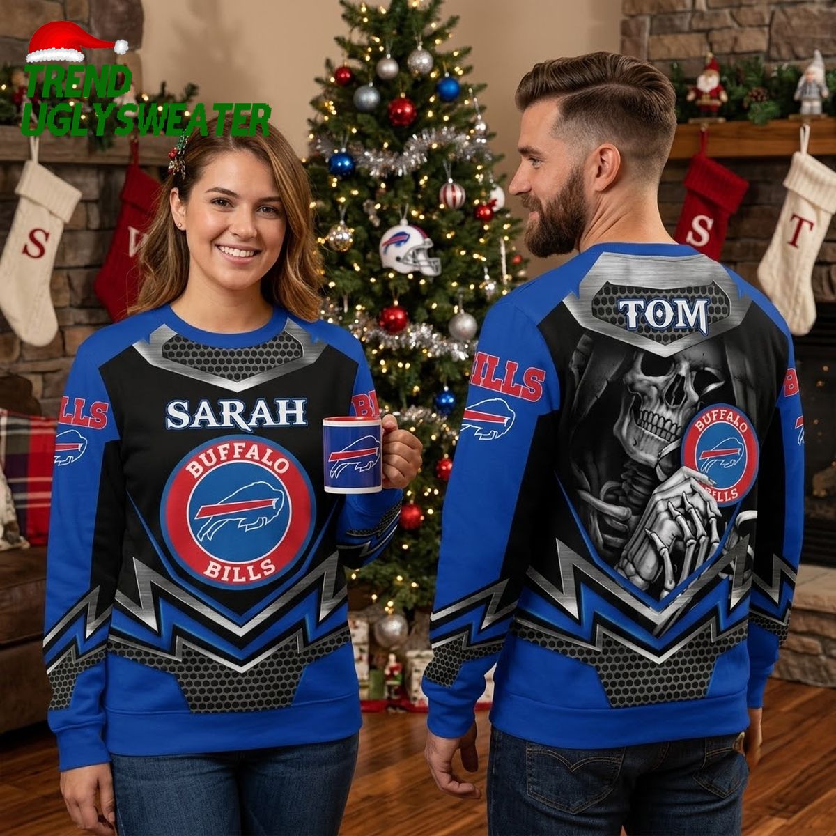 buffalo bills skull and logo ugly christmas sweater buffalo bills skull and logo ugly christmas sweater