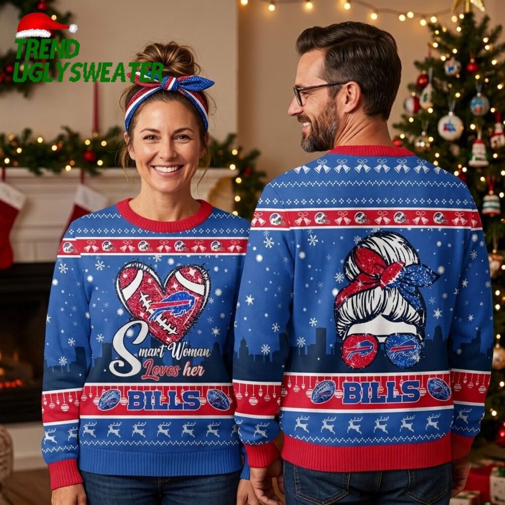 buffalo bills smart woman heart and sunglasses ugly christmas sweater