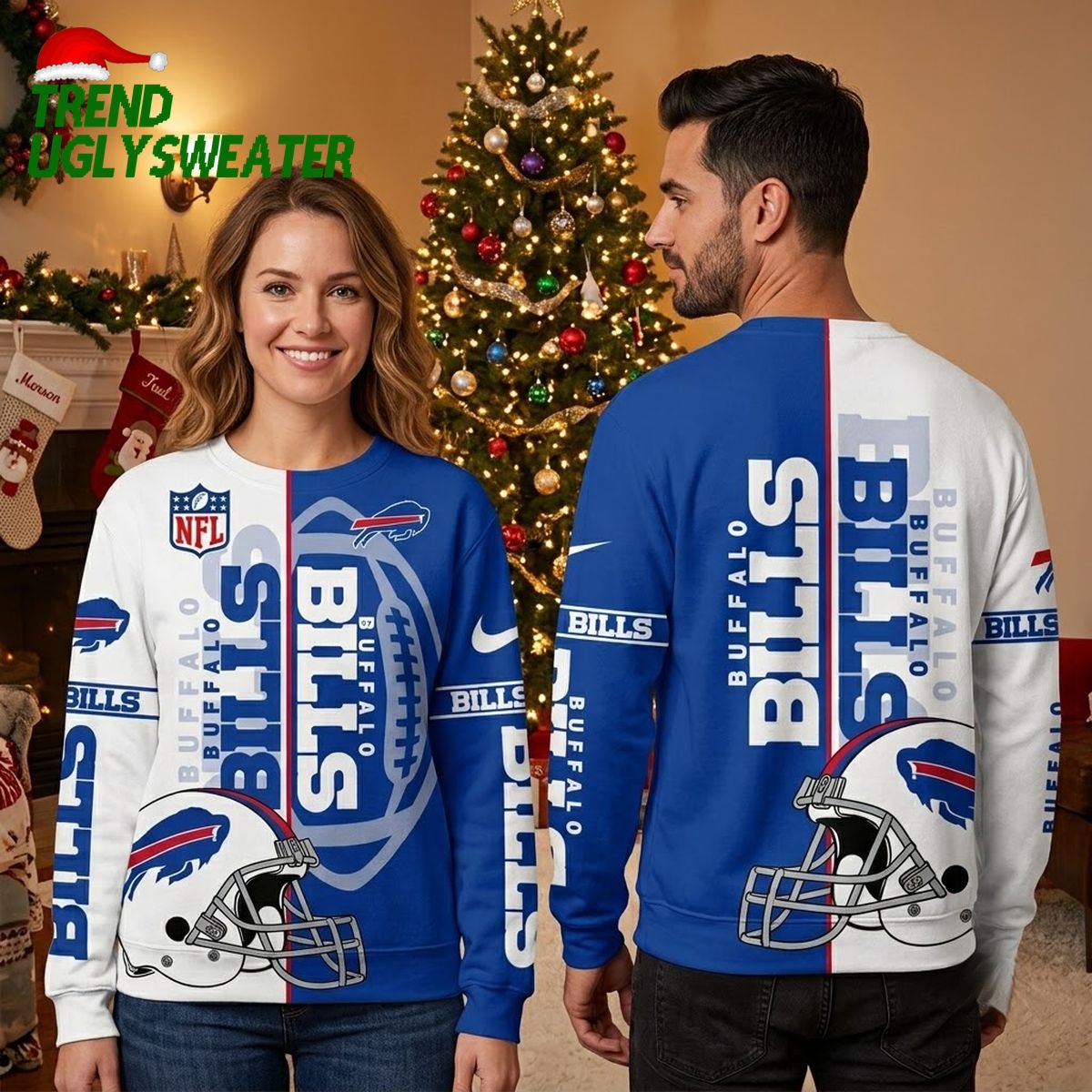 buffalo bills split football helmet ugly christmas sweater buffalo bills split football helmet ugly christmas sweater