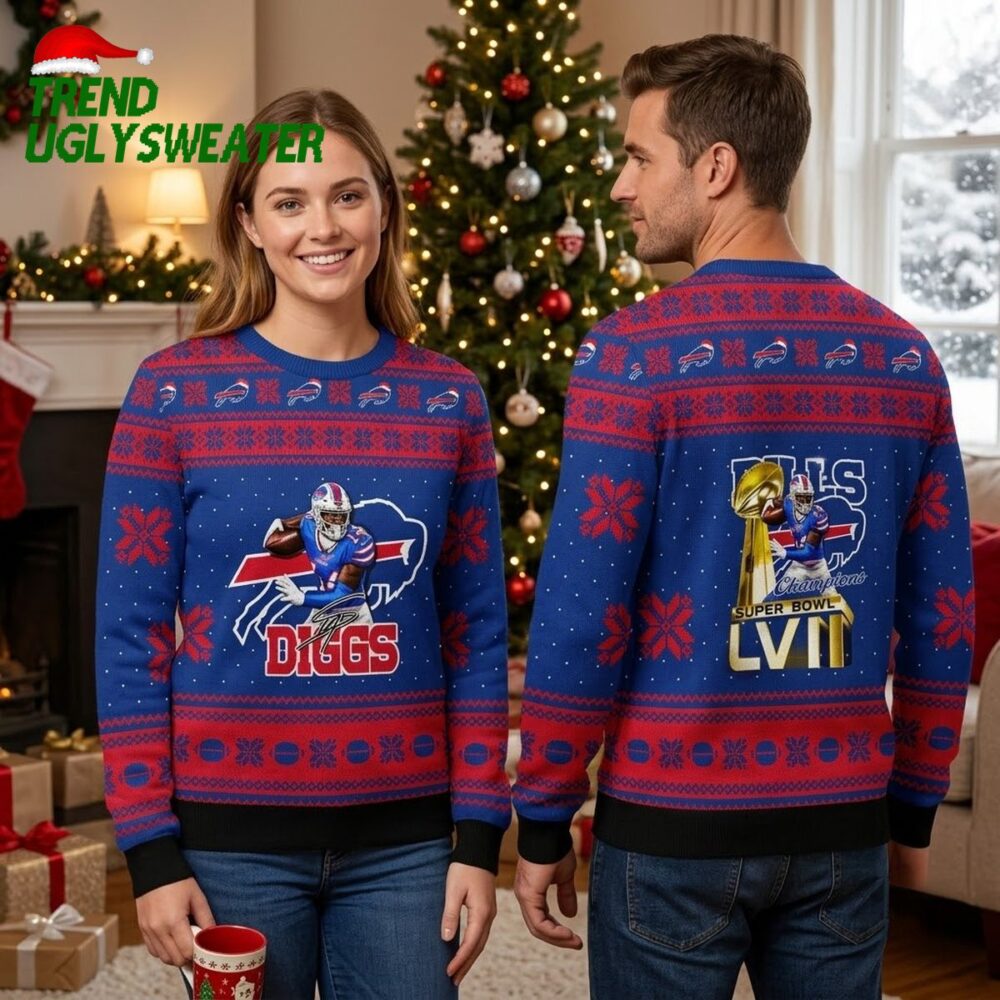 buffalo bills stefon diggs super bowl lvii champions ugly christmas sweater
