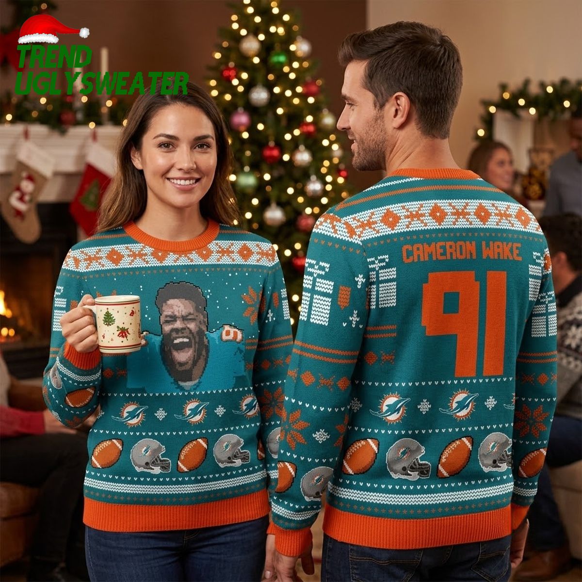 cameron wake 91 miami dolphins ugly christmas sweater cameron wake 91 miami dolphins ugly christmas sweater