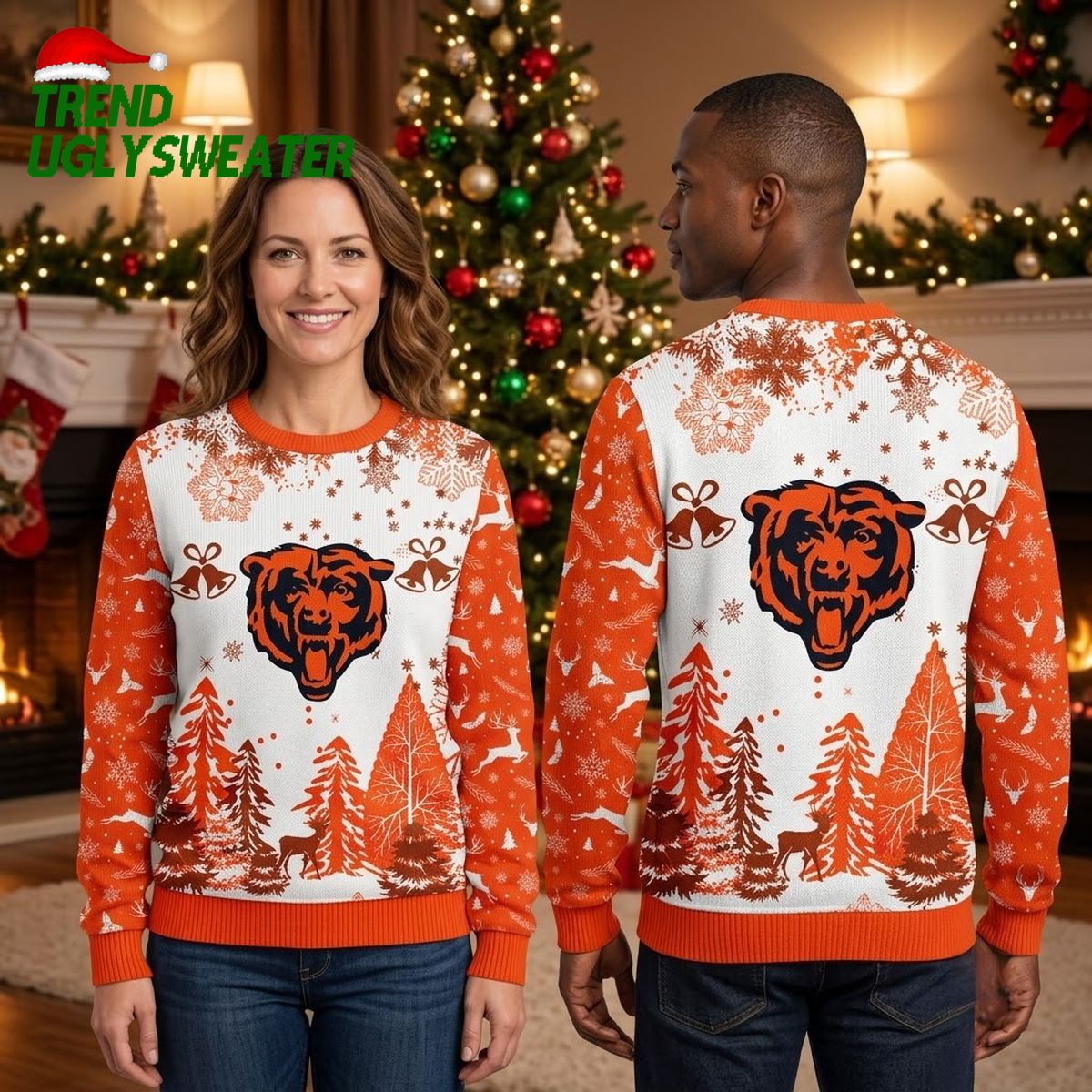 chicago bears bear head snowy forest ugly christmas sweater chicago bears bear head snowy forest ugly christmas sweater