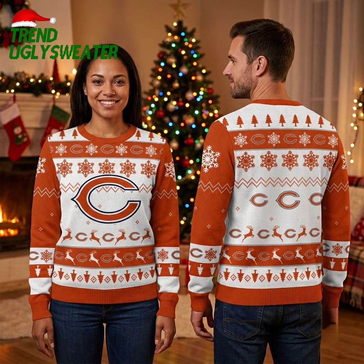 chicago bears c logo reindeer snowflake ugly christmas sweater chicago bears c logo reindeer snowflake ugly christmas sweater
