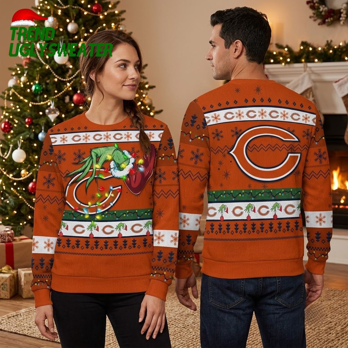chicago bears grinch hand christmas lights ugly christmas sweater chicago bears grinch hand christmas lights ugly christmas sweater
