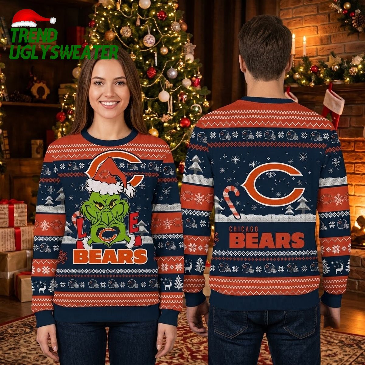 chicago bears grinch santa hat logo ugly christmas sweater chicago bears grinch santa hat logo ugly christmas sweater