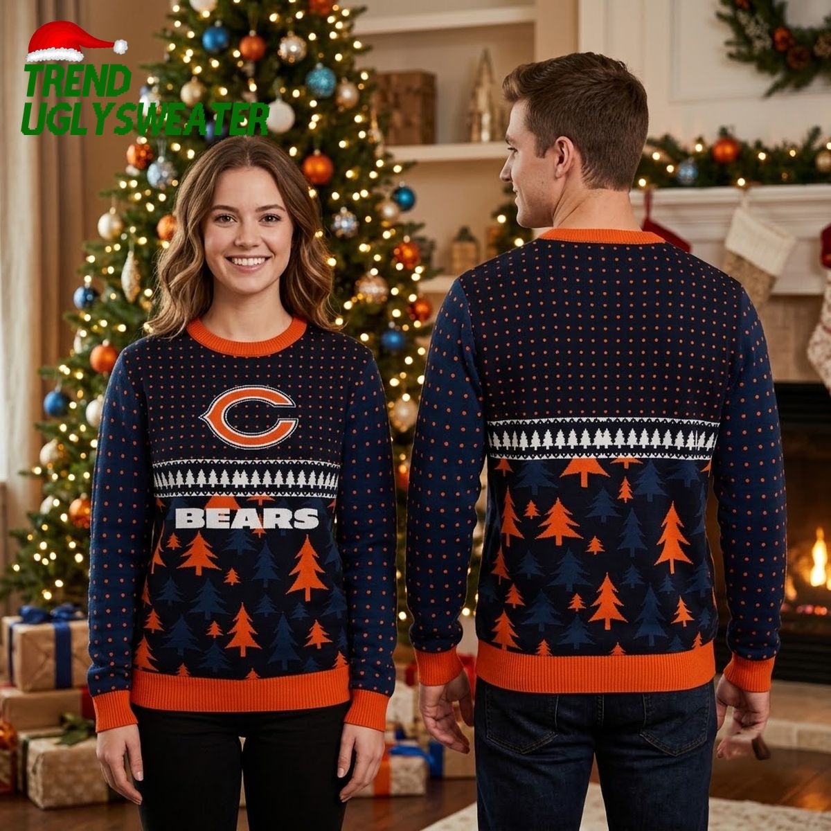 chicago bears logo and christmas trees ugly christmas sweater chicago bears logo and christmas trees ugly christmas sweater