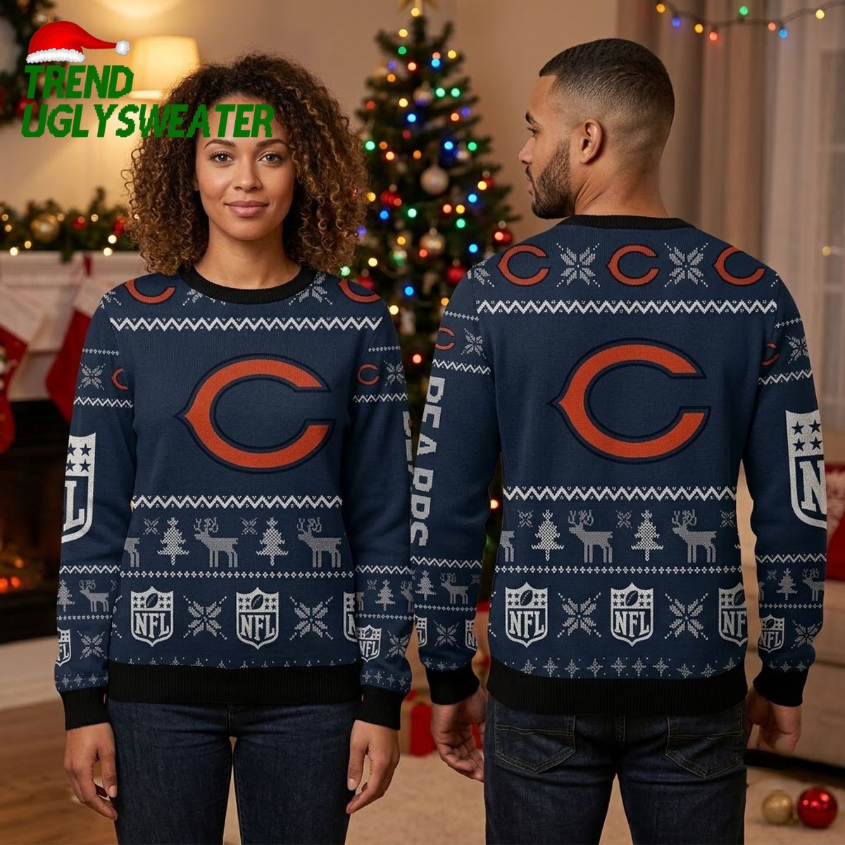 chicago bears orange c logo reindeer ugly christmas sweater chicago bears orange c logo reindeer ugly christmas sweater