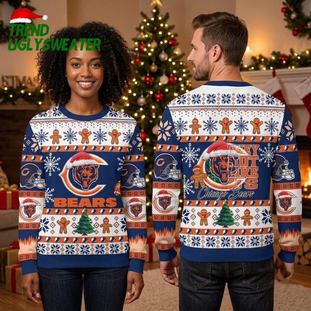 chicago bears they not like us santa hat ugly christmas sweater