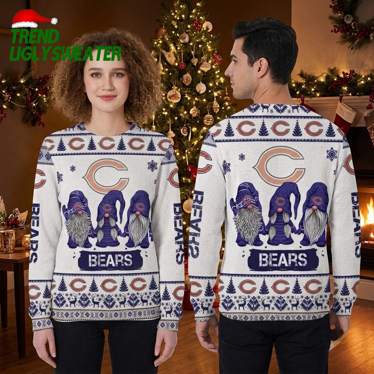 chicago bears three gnomes logo ugly christmas sweater chicago bears three gnomes logo ugly christmas sweater