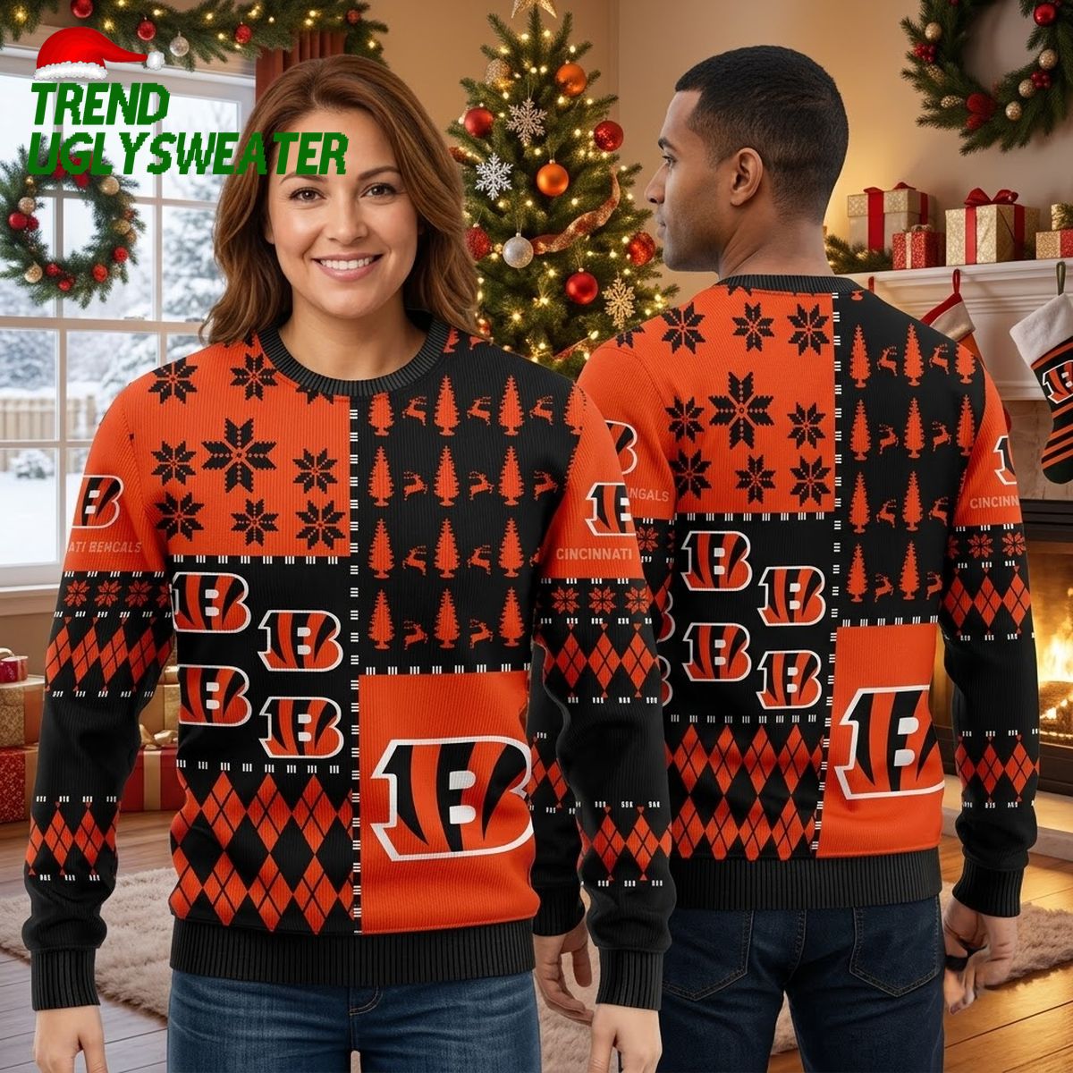 cincinnati bengals christmas tree and reindeer ugly christmas sweater cincinnati bengals christmas tree and reindeer ugly christmas sweater
