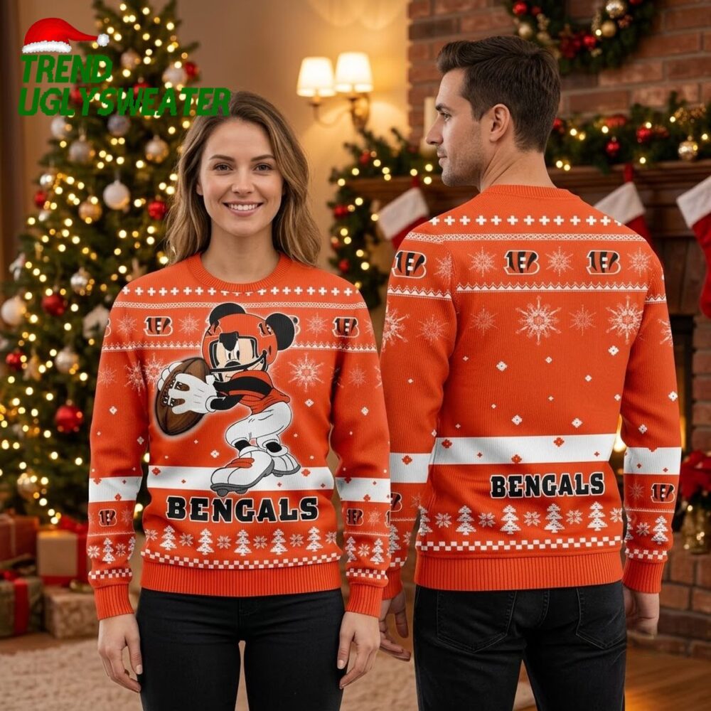 cincinnati bengals mickey mouse football player ugly christmas sweater game day gift for b