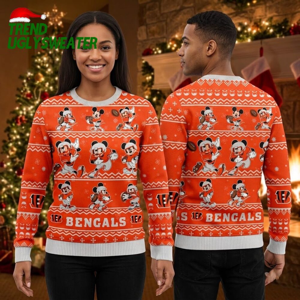cincinnati bengals mickey mouse game day ugly christmas sweater