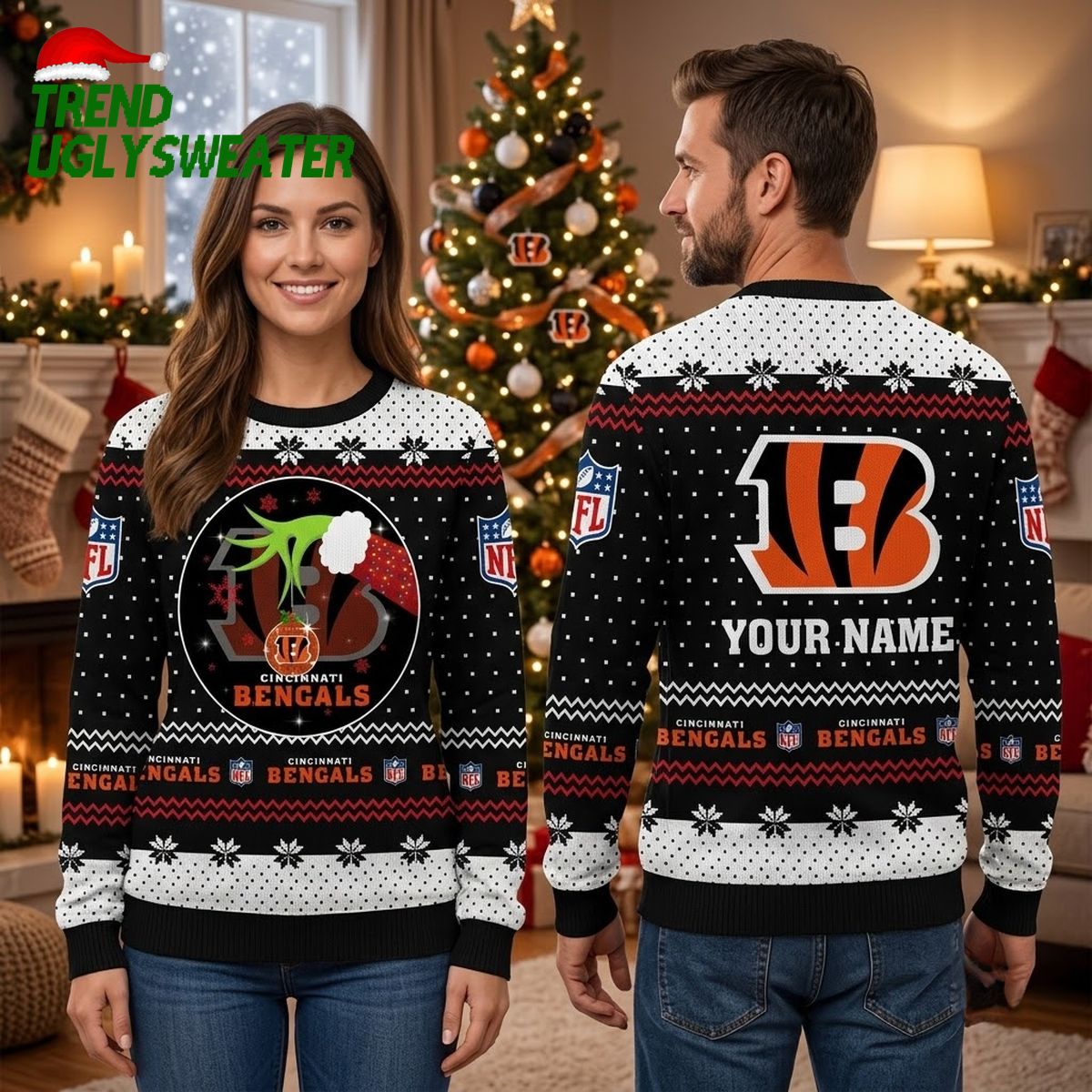 cincinnati bengals personalized holiday sweater with custom name cincinnati bengals personalized holiday sweater with custom name