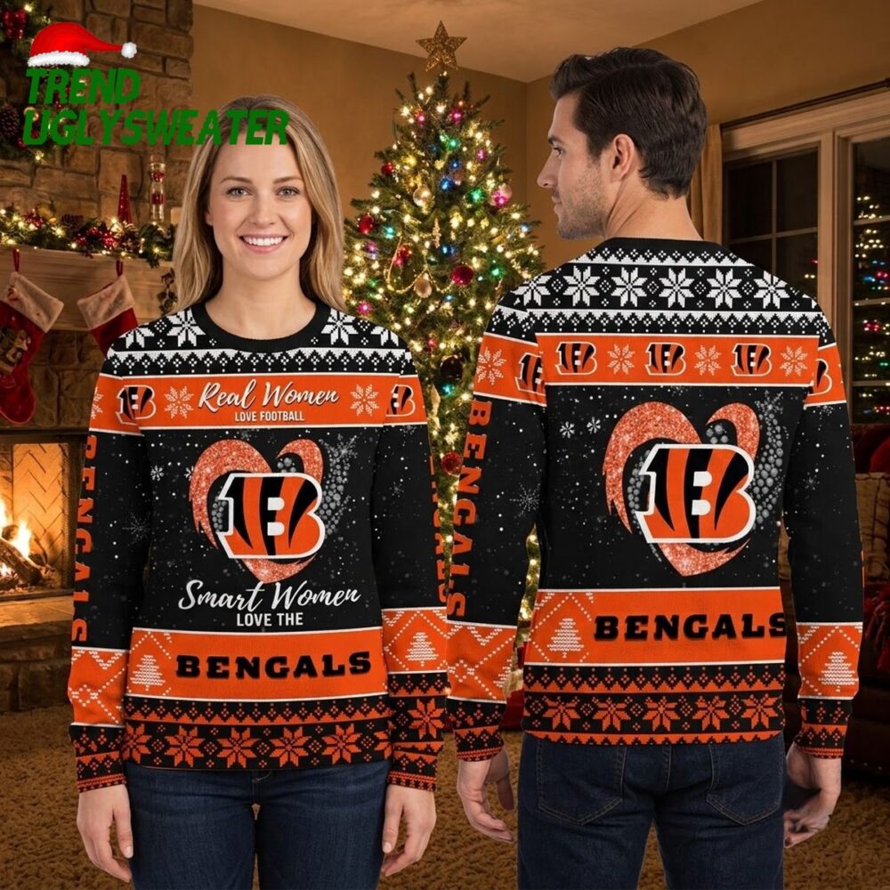 cincinnati bengals real women love football heart logo ugly christmas sweater
