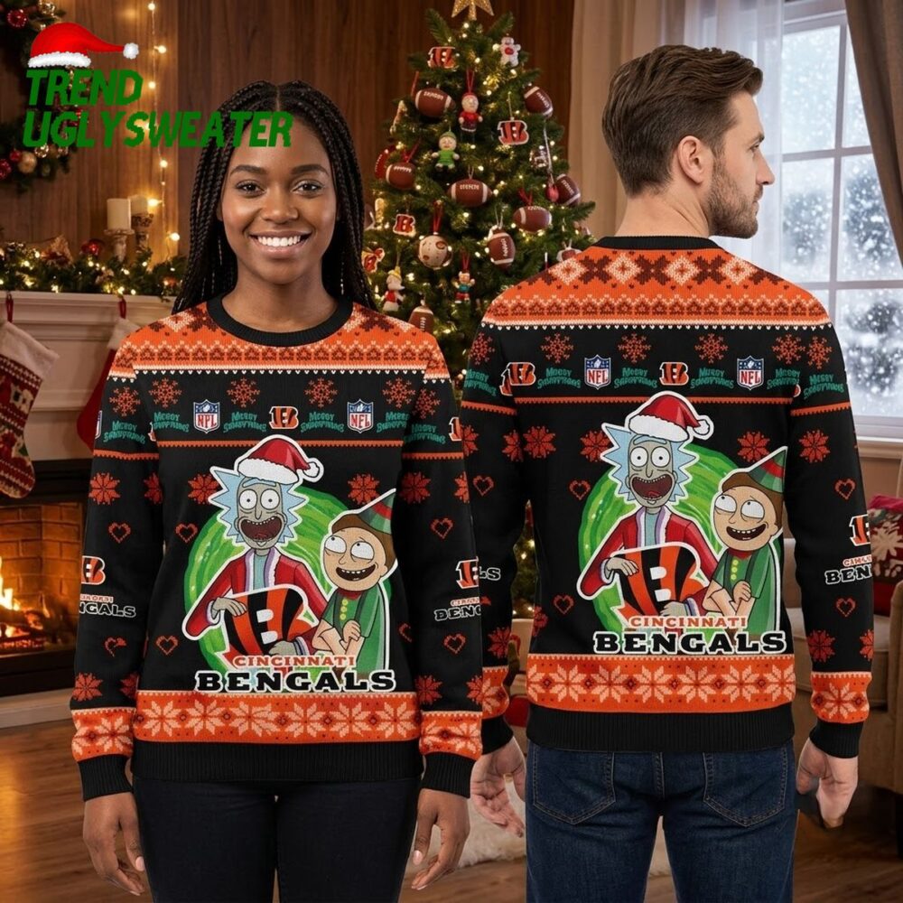 cincinnati bengals rick and morty holiday madness ugly christmas sweater