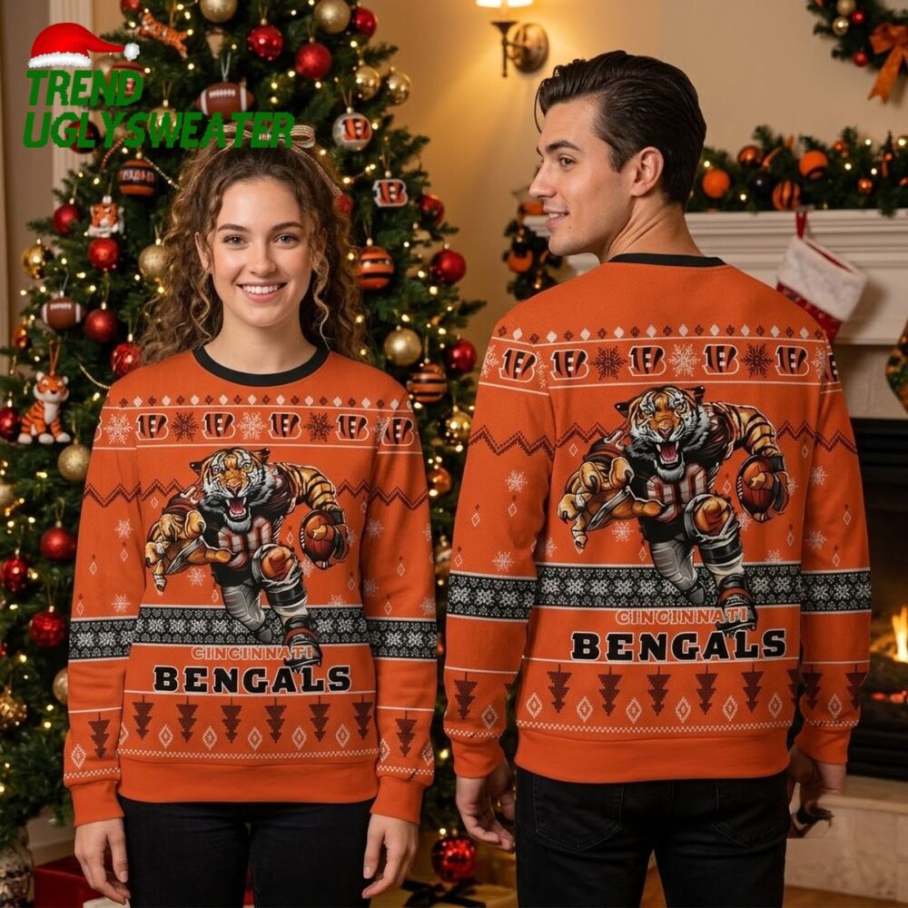 cincinnati bengals rushing tiger ugly christmas sweater bengals fan holiday gift