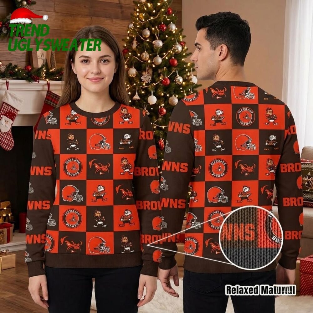 cleveland browns checkered logo ugly christmas sweater