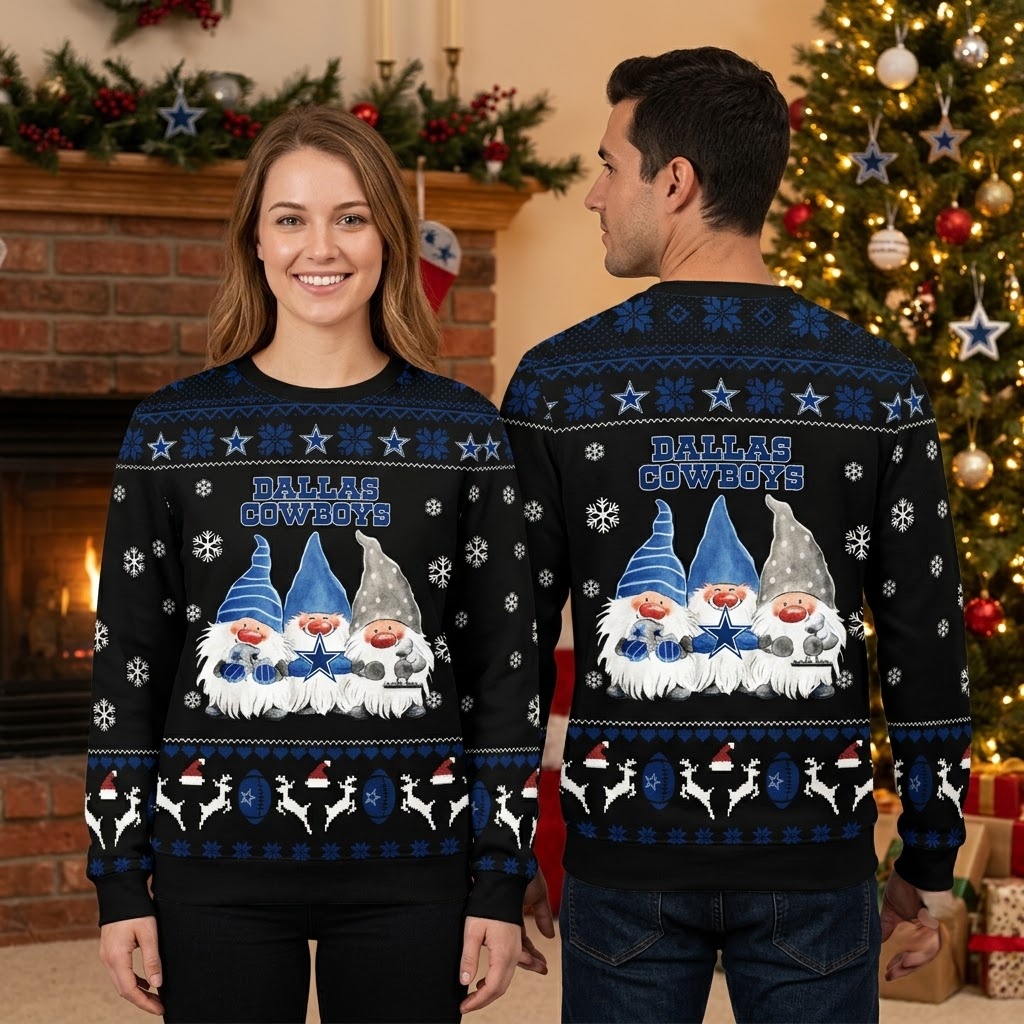 dallas cowboys christmas gnome trio ugly christmas sweater dallas cowboys christmas gnome trio ugly christmas sweater