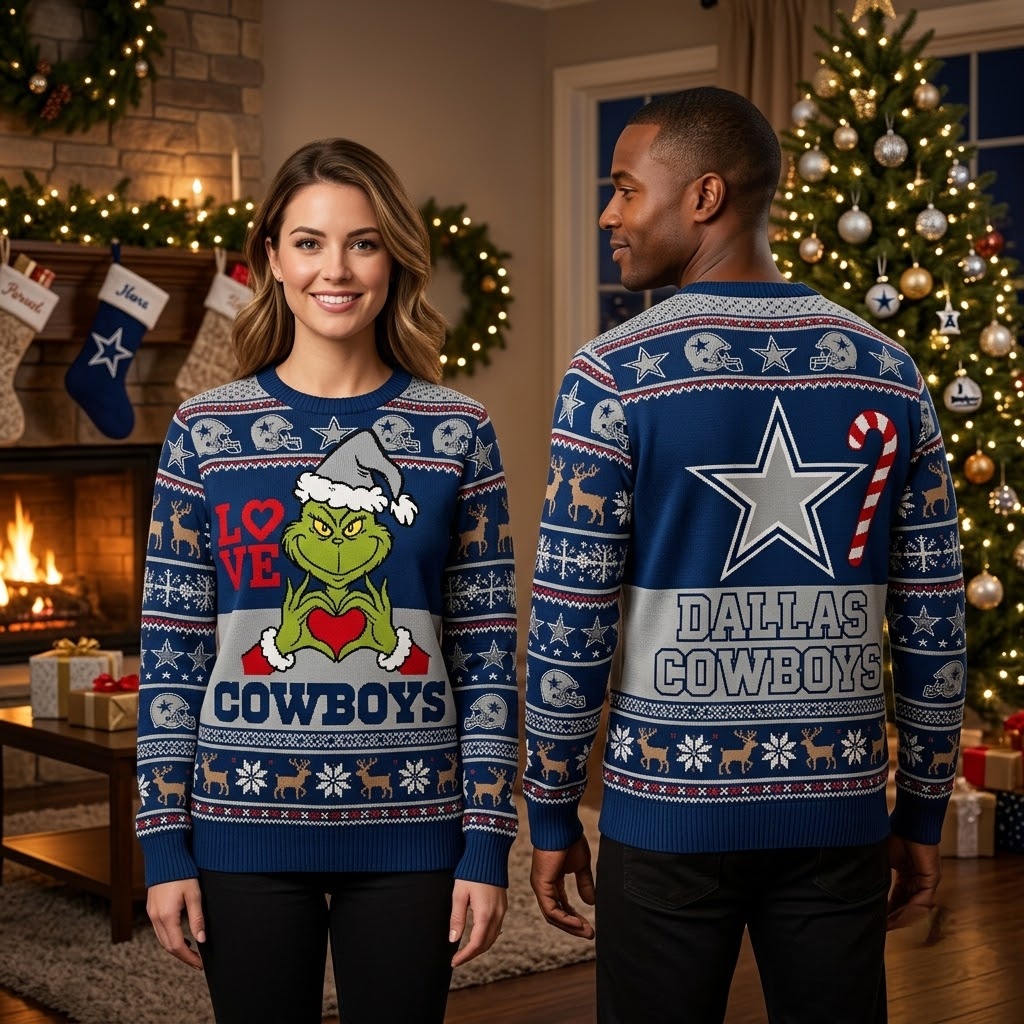 dallas cowboys grinch love santa hat ugly christmas sweater dallas cowboys grinch love santa hat ugly christmas sweater