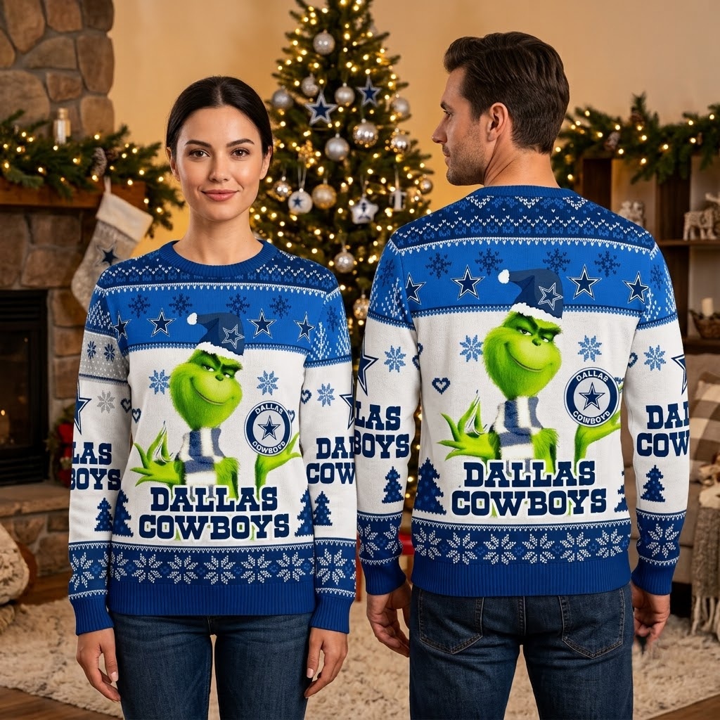 dallas cowboys grinch santa hat ugly christmas sweater dallas cowboys grinch santa hat ugly christmas sweater